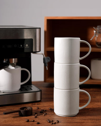 famiware stacked mugs demonstrating grooved underside for stable storage
