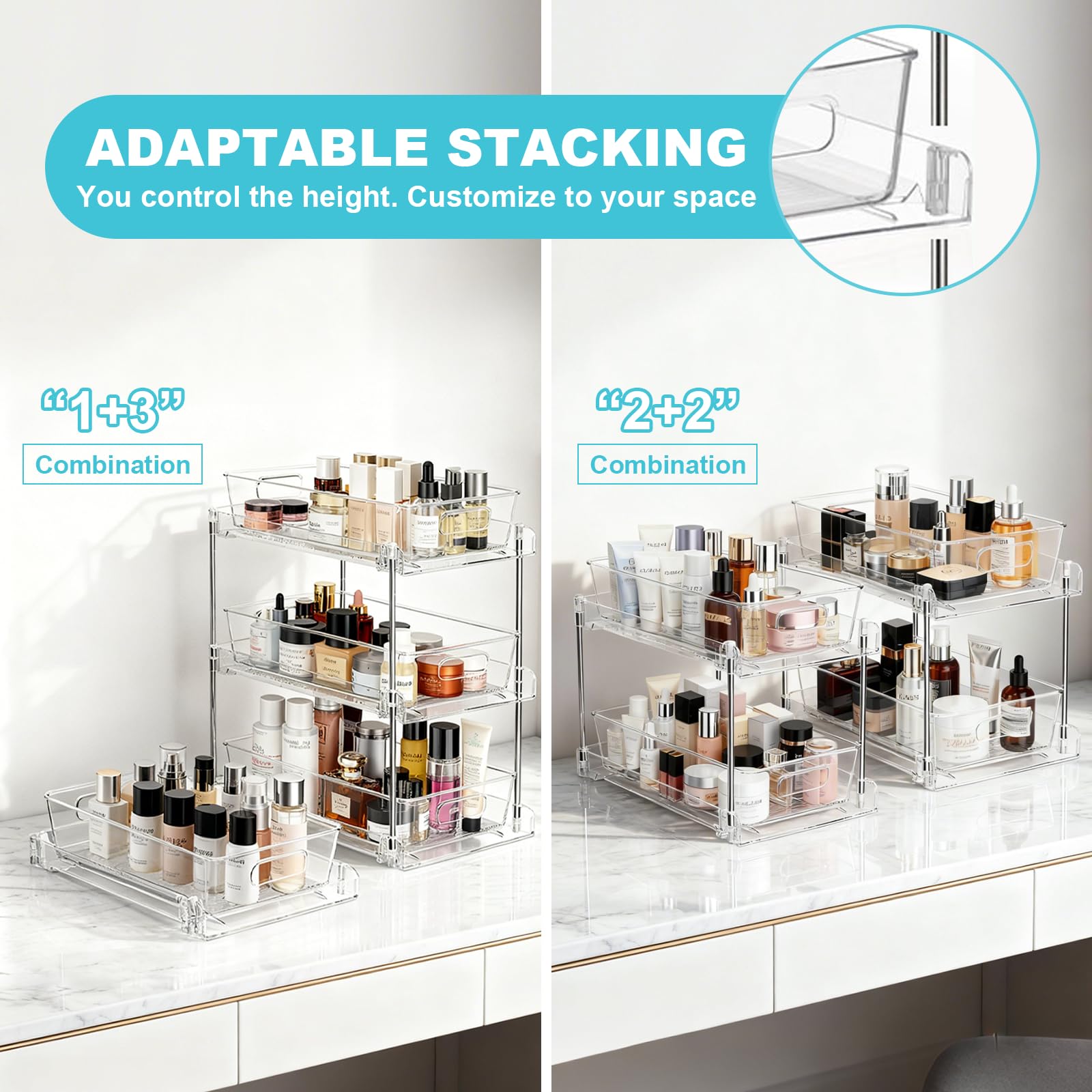 FAMOVELL stacked three-unit setup illustrating configurable vertical storage for tall bottles