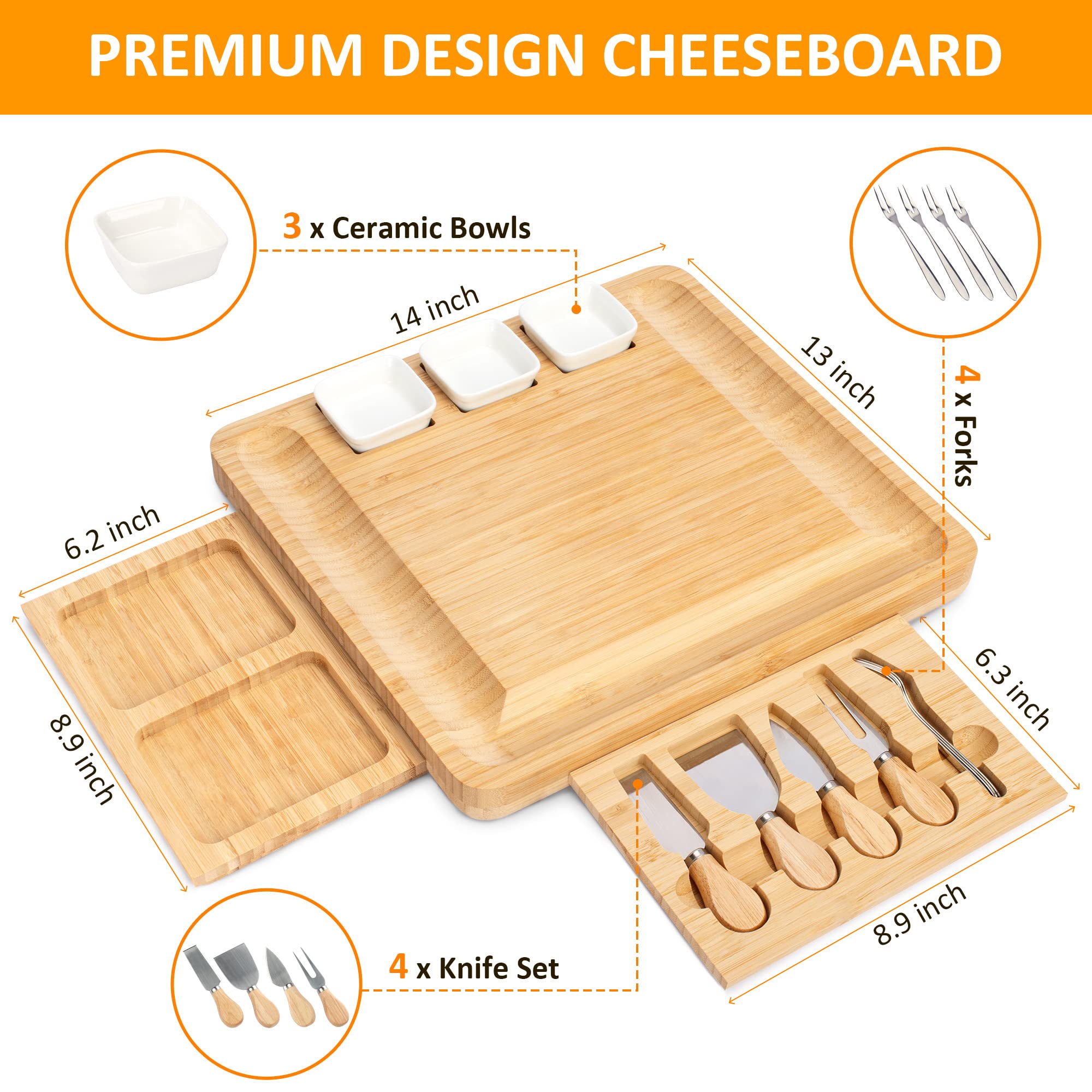 FamRica open hidden drawers displaying stainless cheese knives for tidy storage