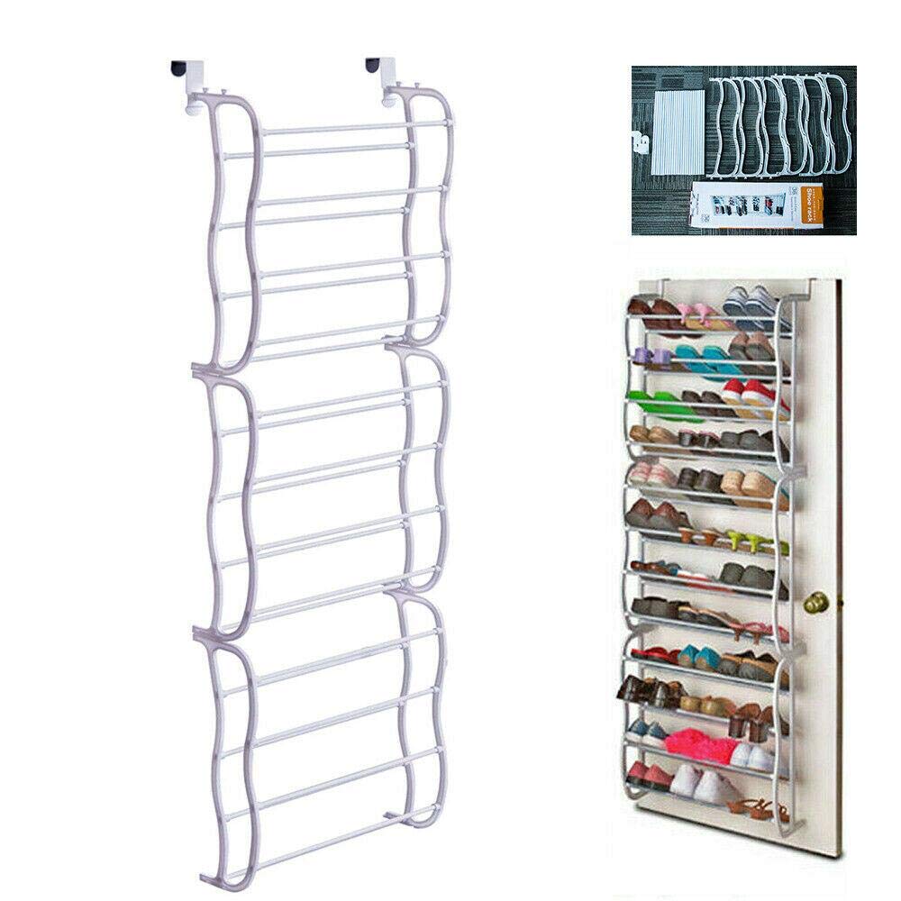 Fancy Buying front view showing entire 36-pair hanging shoe rack and space-saving benefit