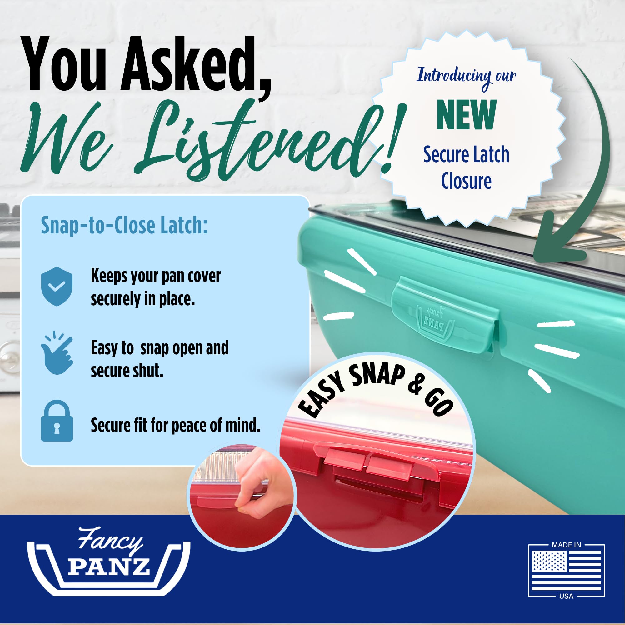 Fancy Panz close up of snap-to-close latch shows secure transport benefit