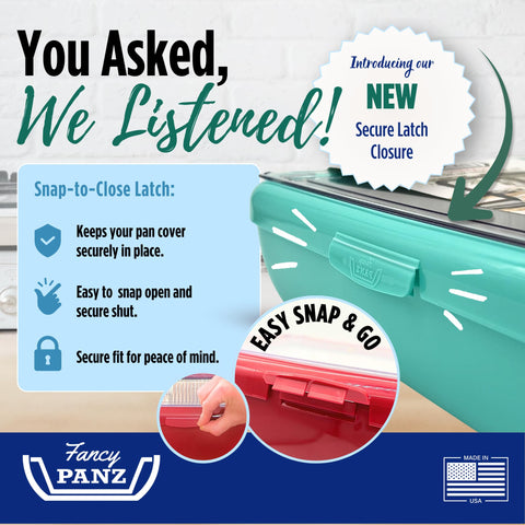 Fancy Panz close up of snap-to-close latch shows secure transport benefit