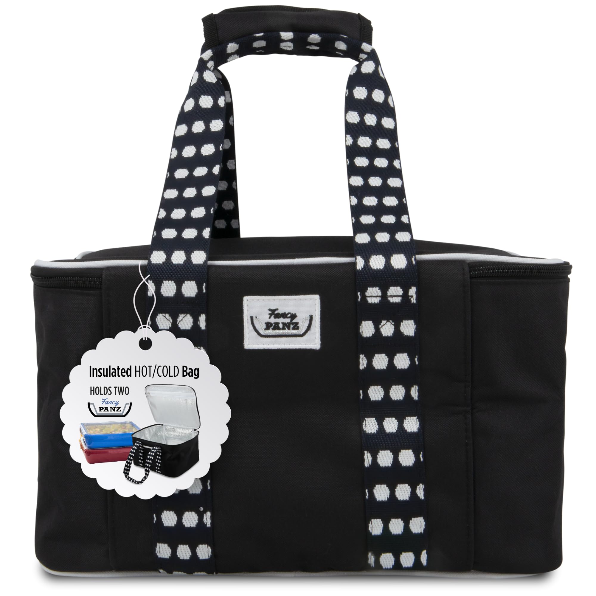 Fancy Panz carrier front view shows sleek black insulated bag and easy grab handles