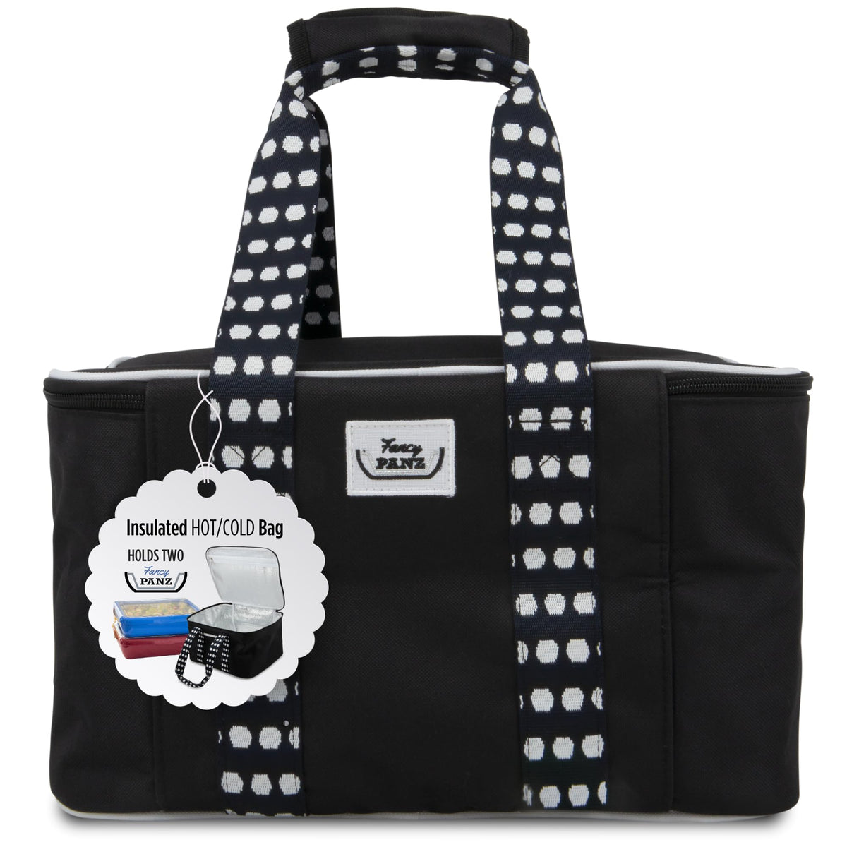 Fancy Panz carrier front view shows sleek black insulated bag and easy grab handles