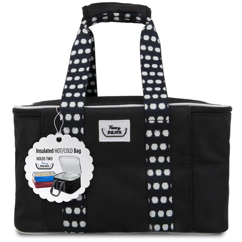 Fancy Panz carrier front view shows sleek black insulated bag and easy grab handles