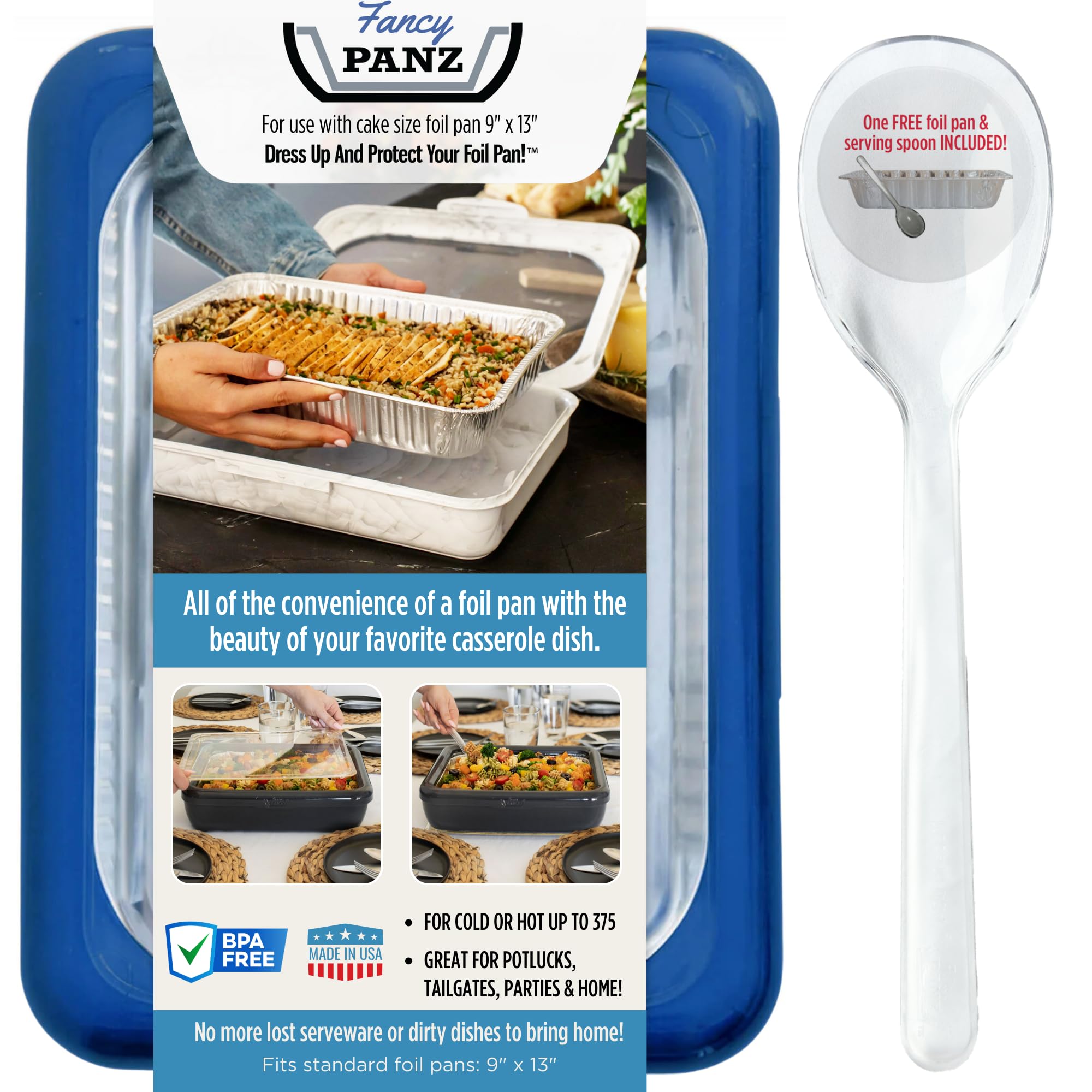 Fancy Panz front view showing denim blue carrier and polished presentation benefit