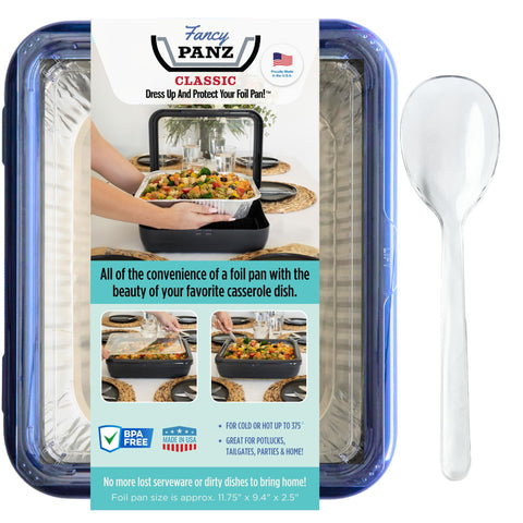Fancy Panz front view showing Denim Blue finish and ready-to-serve benefit