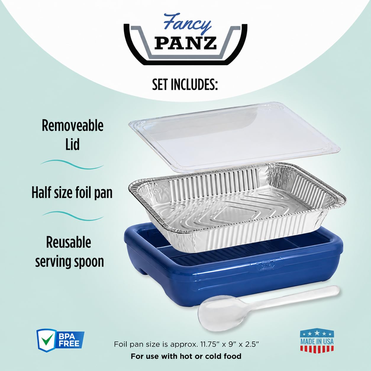 Fancy Panz holding a half-size foil pan to improve presentation and stability