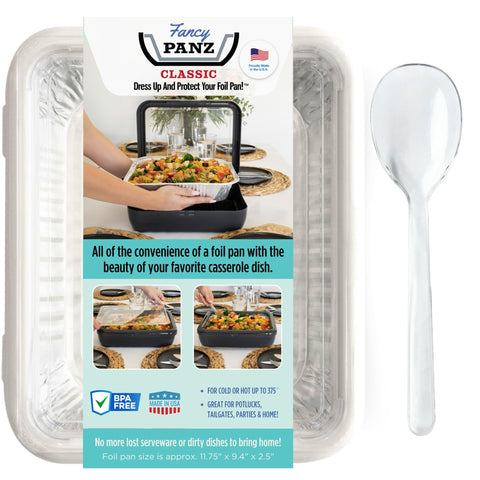Fancy Panz front view showing white frame and assembled pan for attractive serving