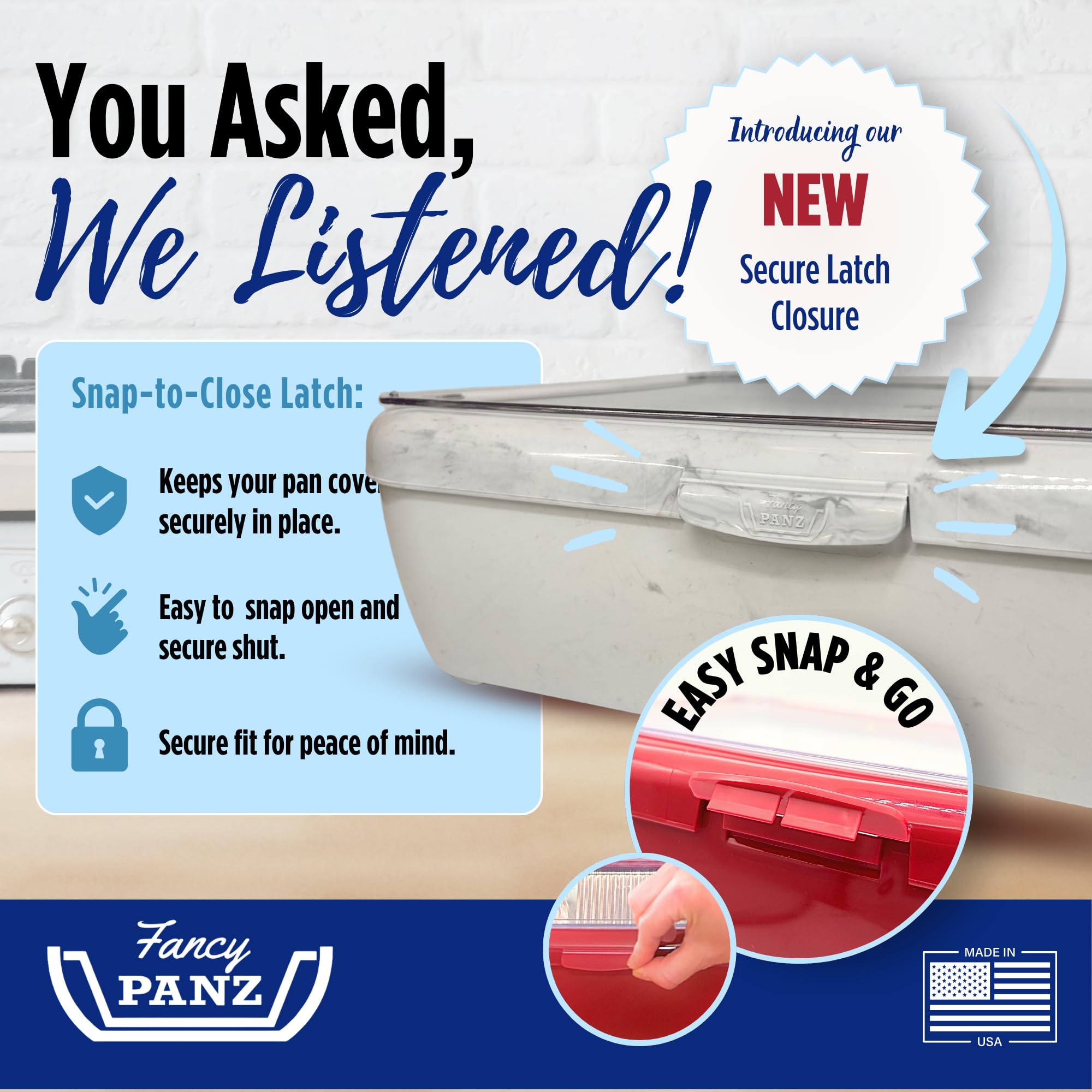 Fancy Panz marble with foil pan insert illustrating secure fit and easy transport