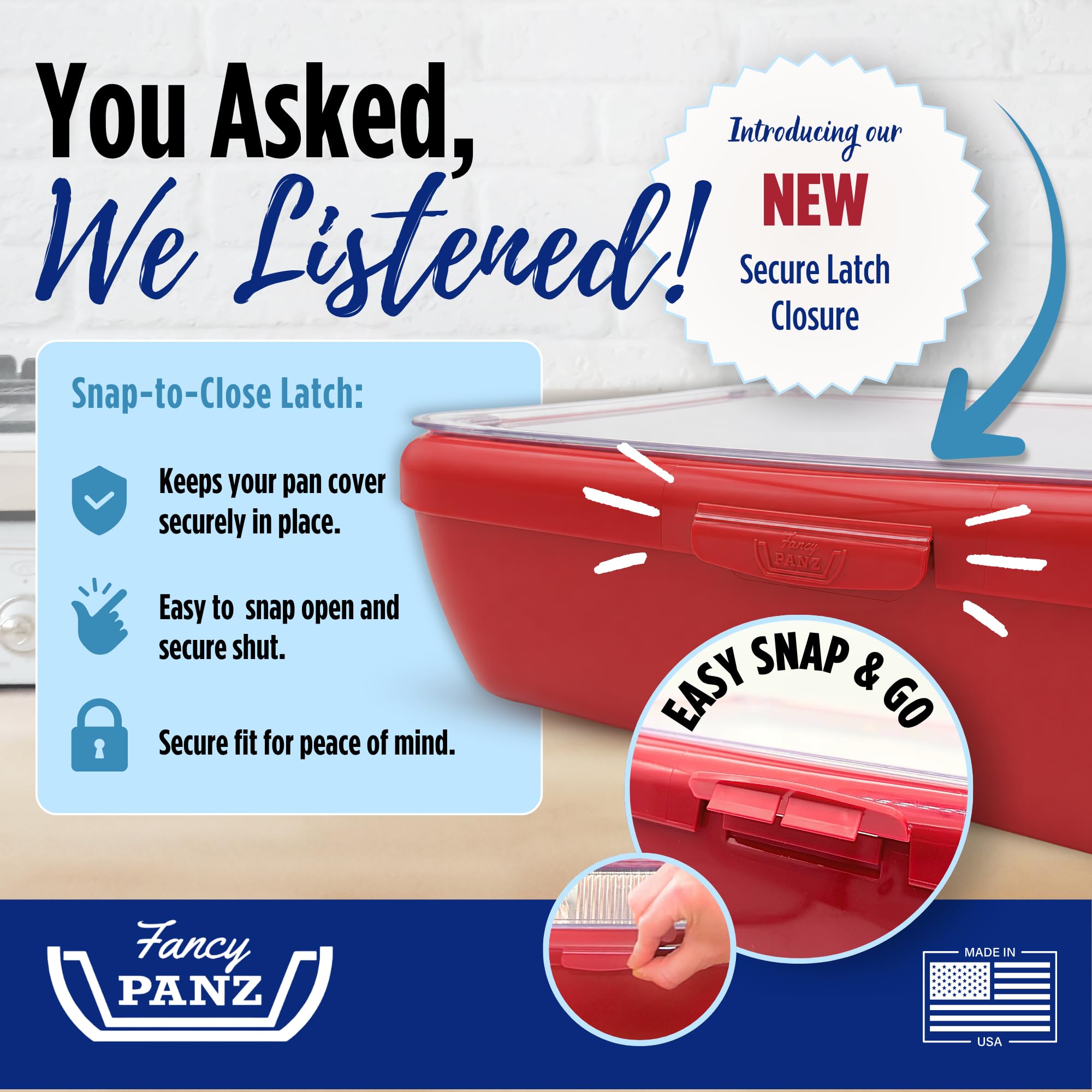 Fancy Panz red with inserted foil pan demonstrating secure fit benefit