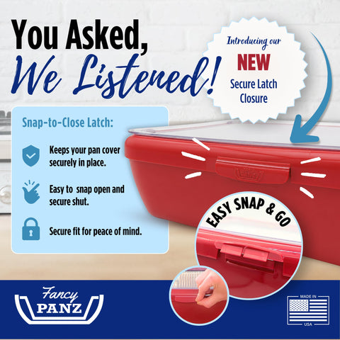 Fancy Panz red with inserted foil pan demonstrating secure fit benefit