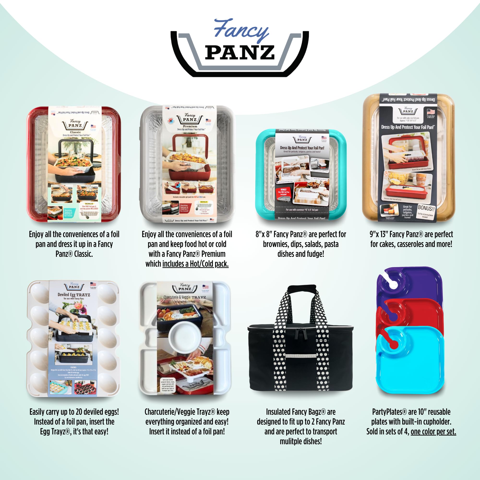 Fancy Panz red packaging and included spoon, foil pan, lid displaying kit contents