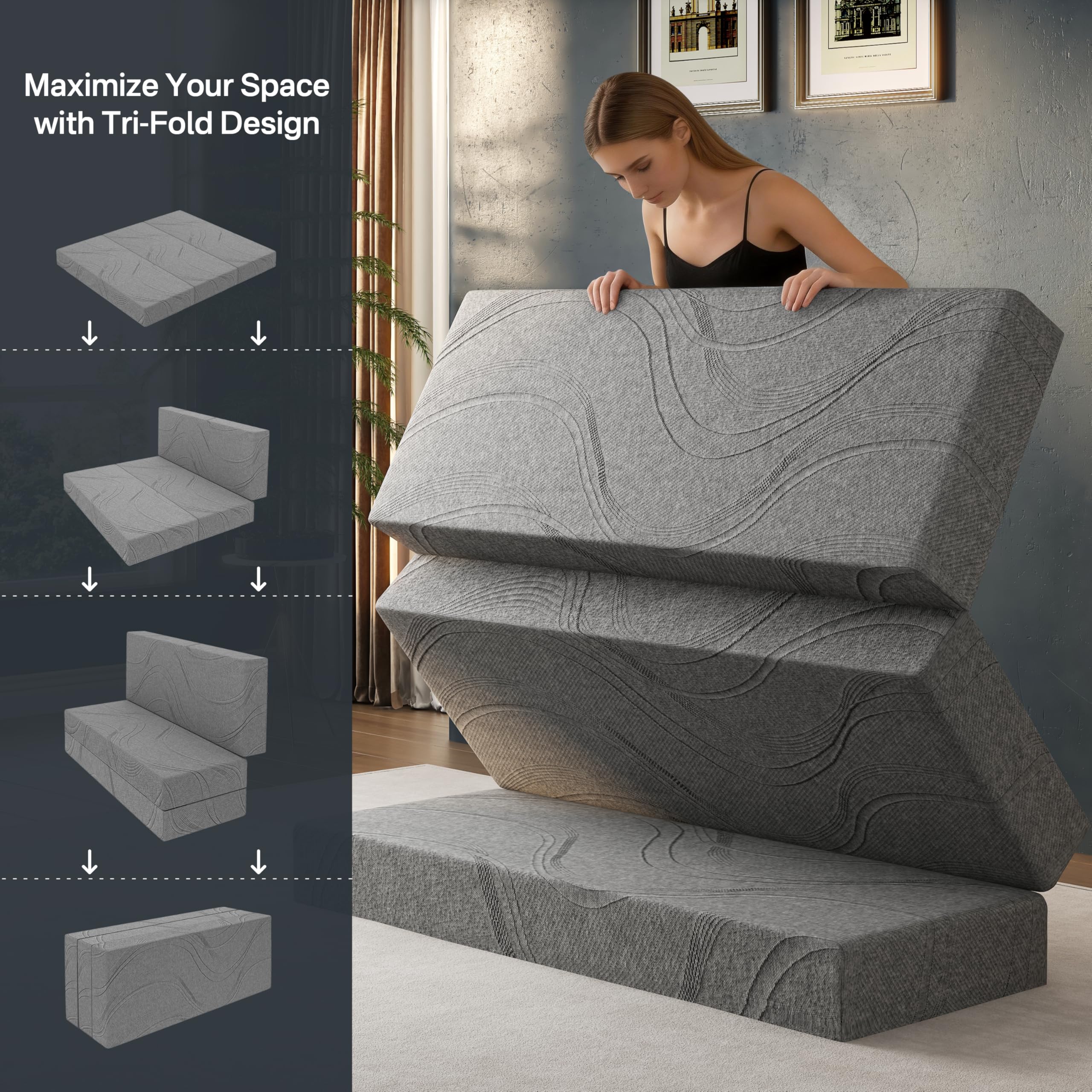 Fancylion queen mattress next to ruler showing dimensions and scale for planning