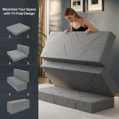 Fancylion queen mattress next to ruler showing dimensions and scale for planning