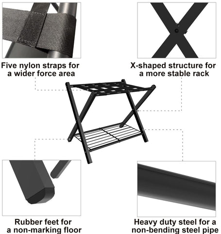 Fandature close-up of five nylon straps securing suitcase benefit