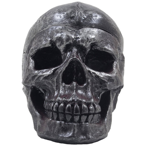 Fane skull ashtray on tabletop with cover removed showing discreet ash containment
