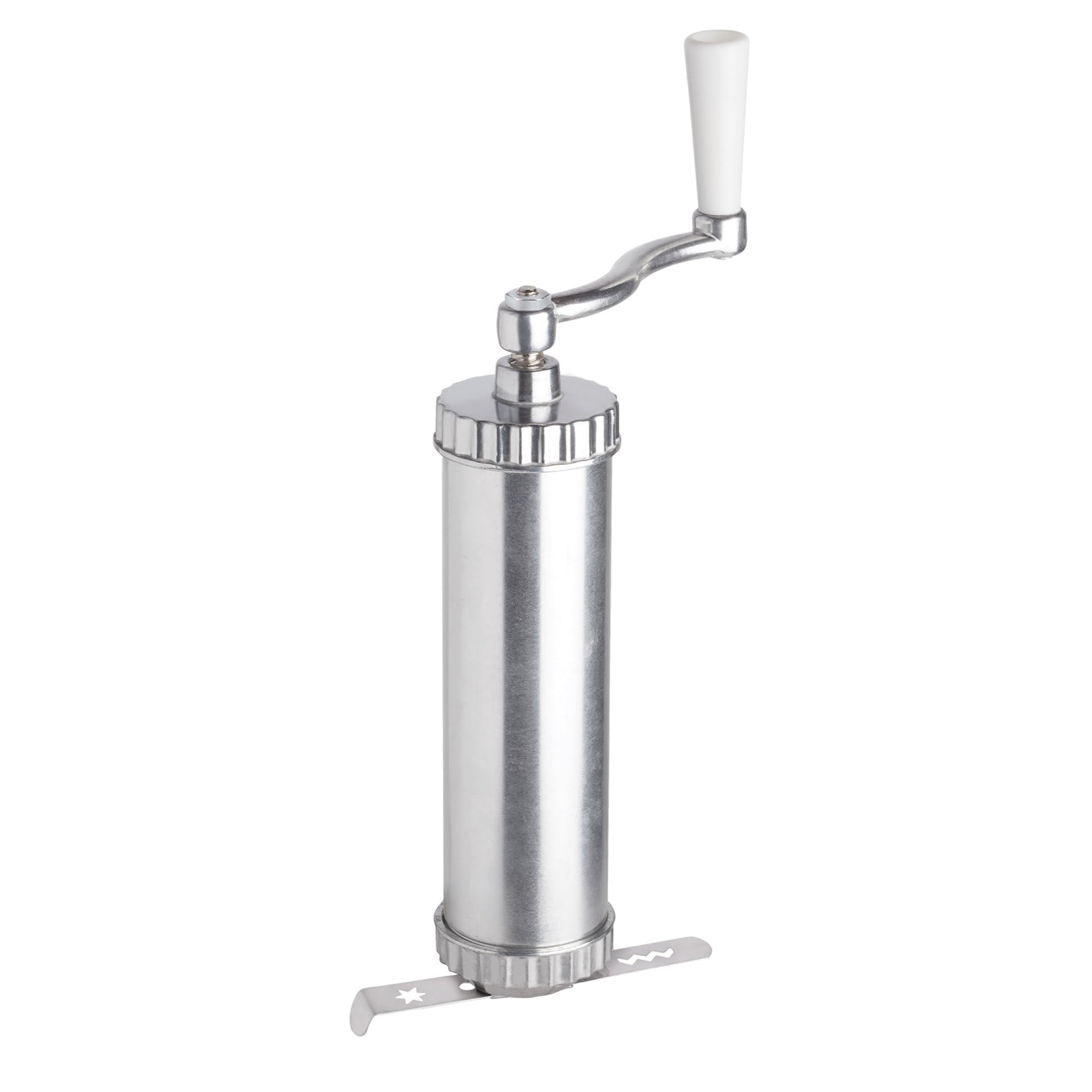 Fante's cookie press front view showing compact silver design and ease of use