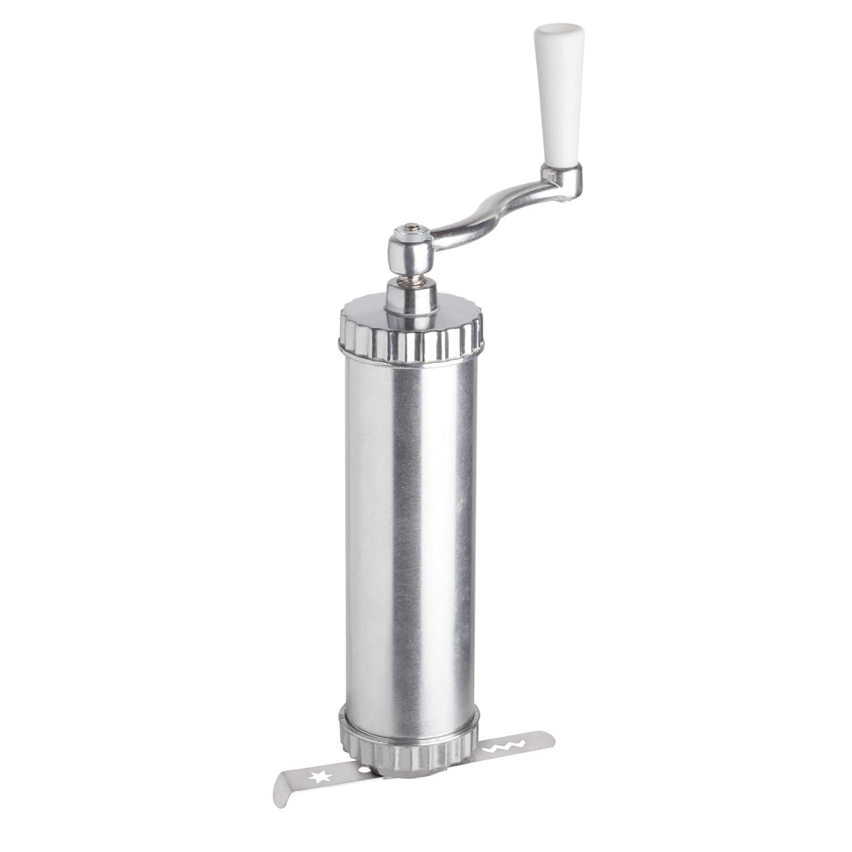 Fante's cookie press front view showing compact silver design and ease of use