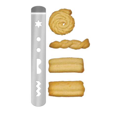 Fante's cookie press interchangeable plates array illustrating five traditional shapes