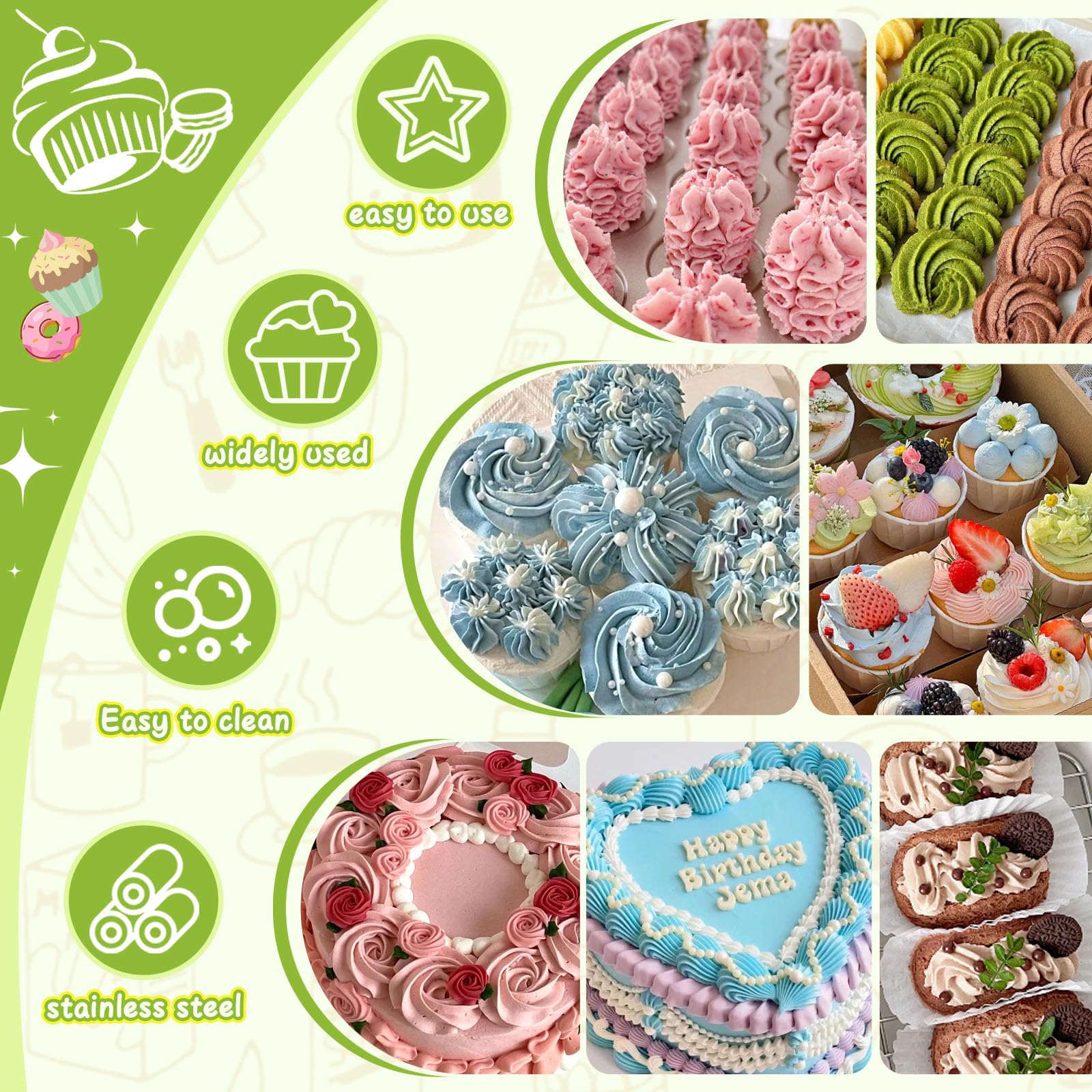FANTEXY decorated cupcakes made with the kit showing neat rosettes and textured borders