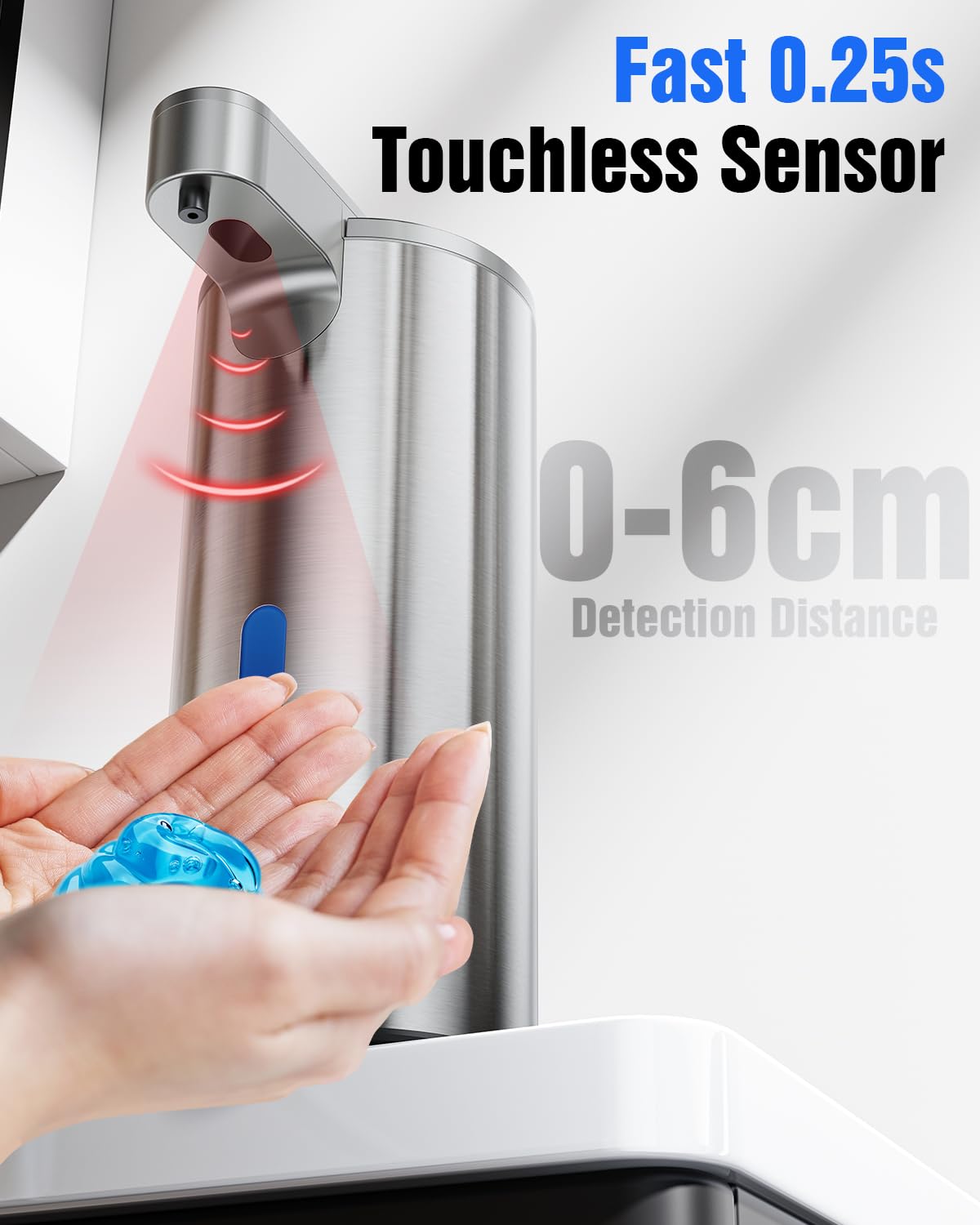 Fantictas dispenser in kitchen use demonstrates hygienic hands-free washing