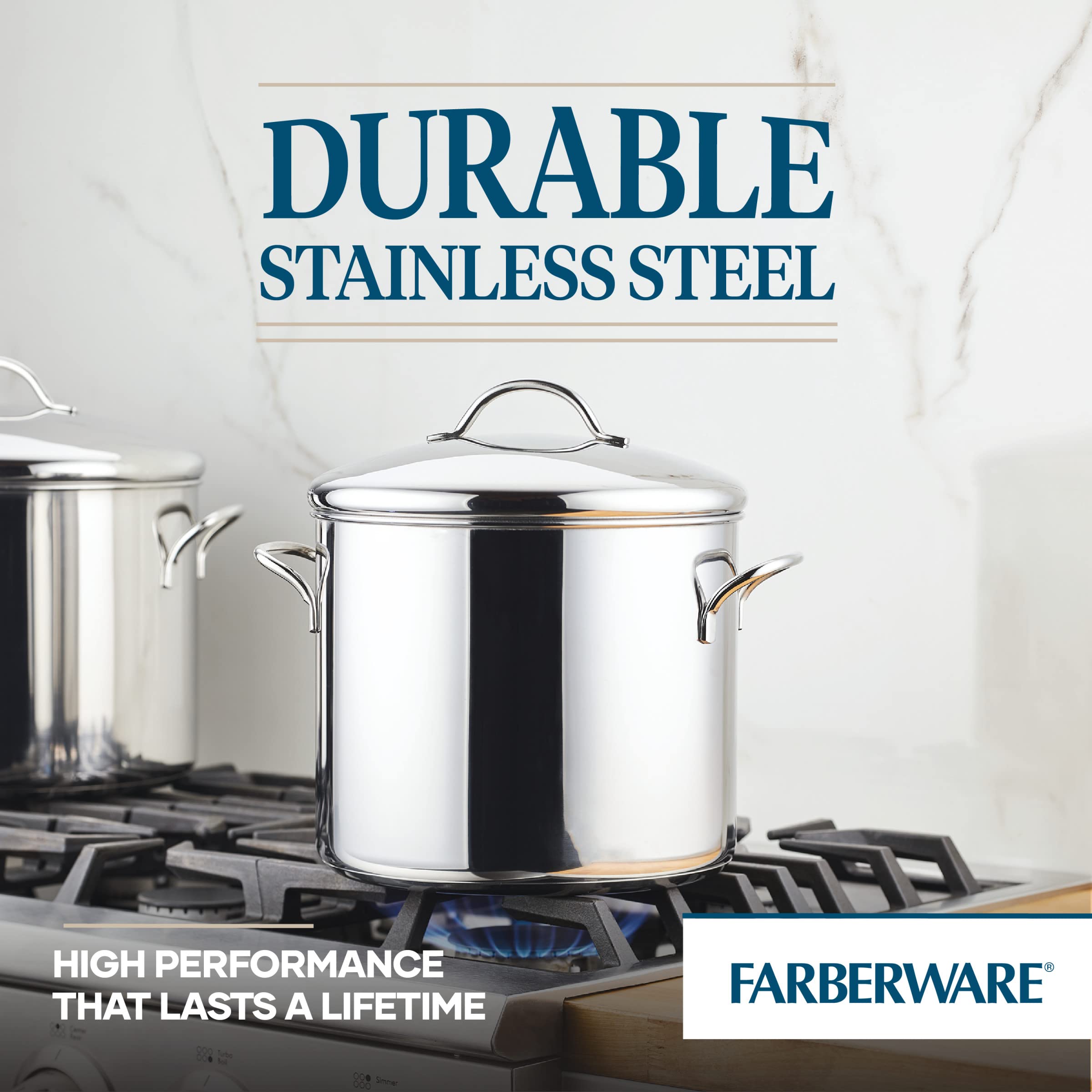 Farberware pouring rim detail for drip-free serving and easy transfer