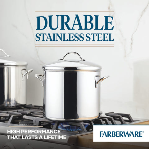 Farberware pouring rim detail for drip-free serving and easy transfer