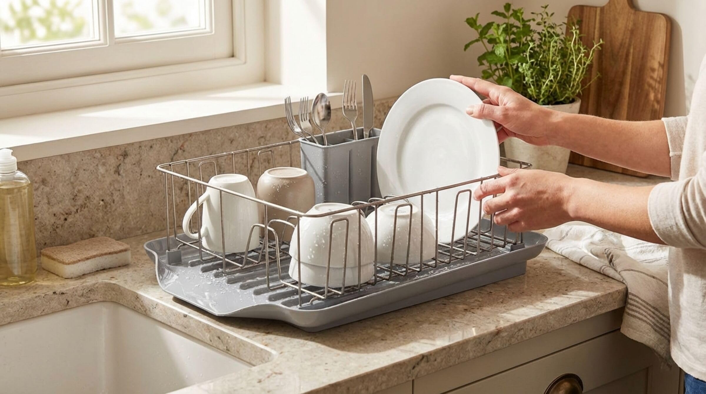 Farberware non-slip feet holding rack steady and protecting countertop surfaces