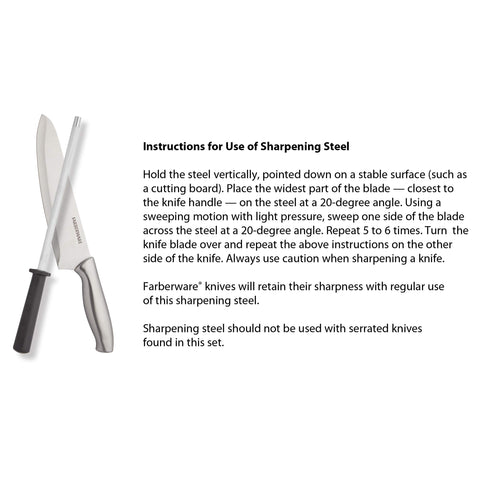 Farberware knife block next to measuring tape demonstrating compact countertop footprint