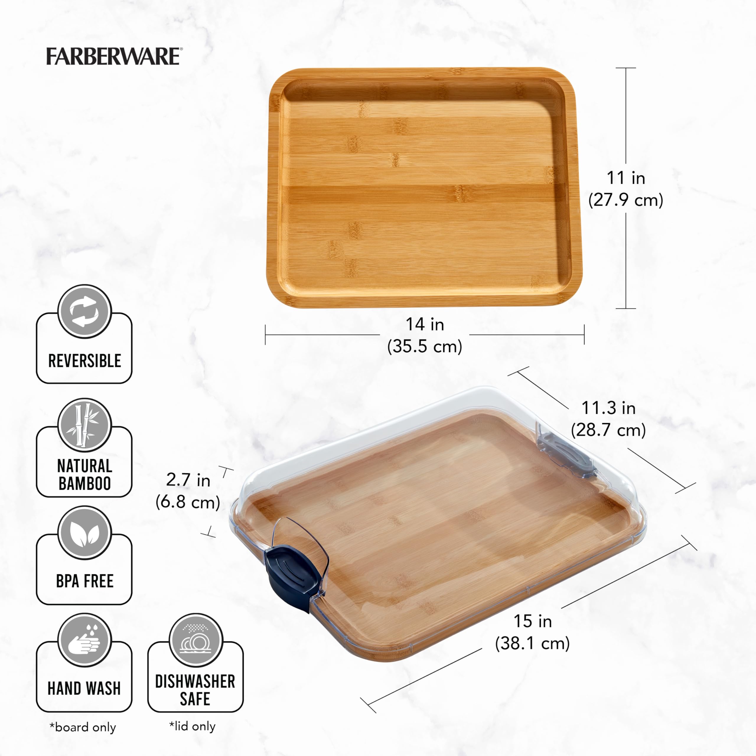 Farberware board in use with charcuterie arrangement for elegant serving
