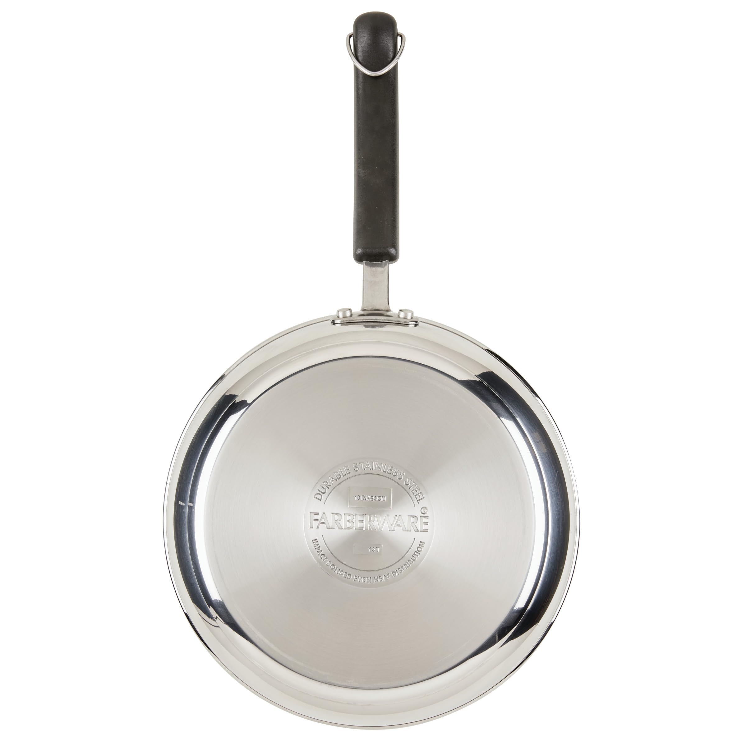 Farberware set in dishwasher rack showing dishwasher-safe construction for easy cleanup
