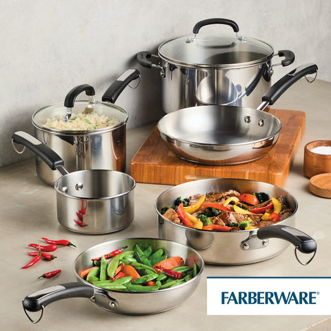 Farberware cookware on induction cooktop demonstrating induction-ready capability and fast heating