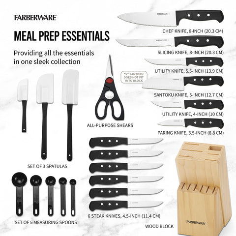 Farberware close-up of chef knife edge highlighting high-carbon stainless steel durability