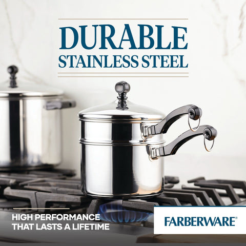 Farberware thick aluminum core base visible for fast, even heat distribution