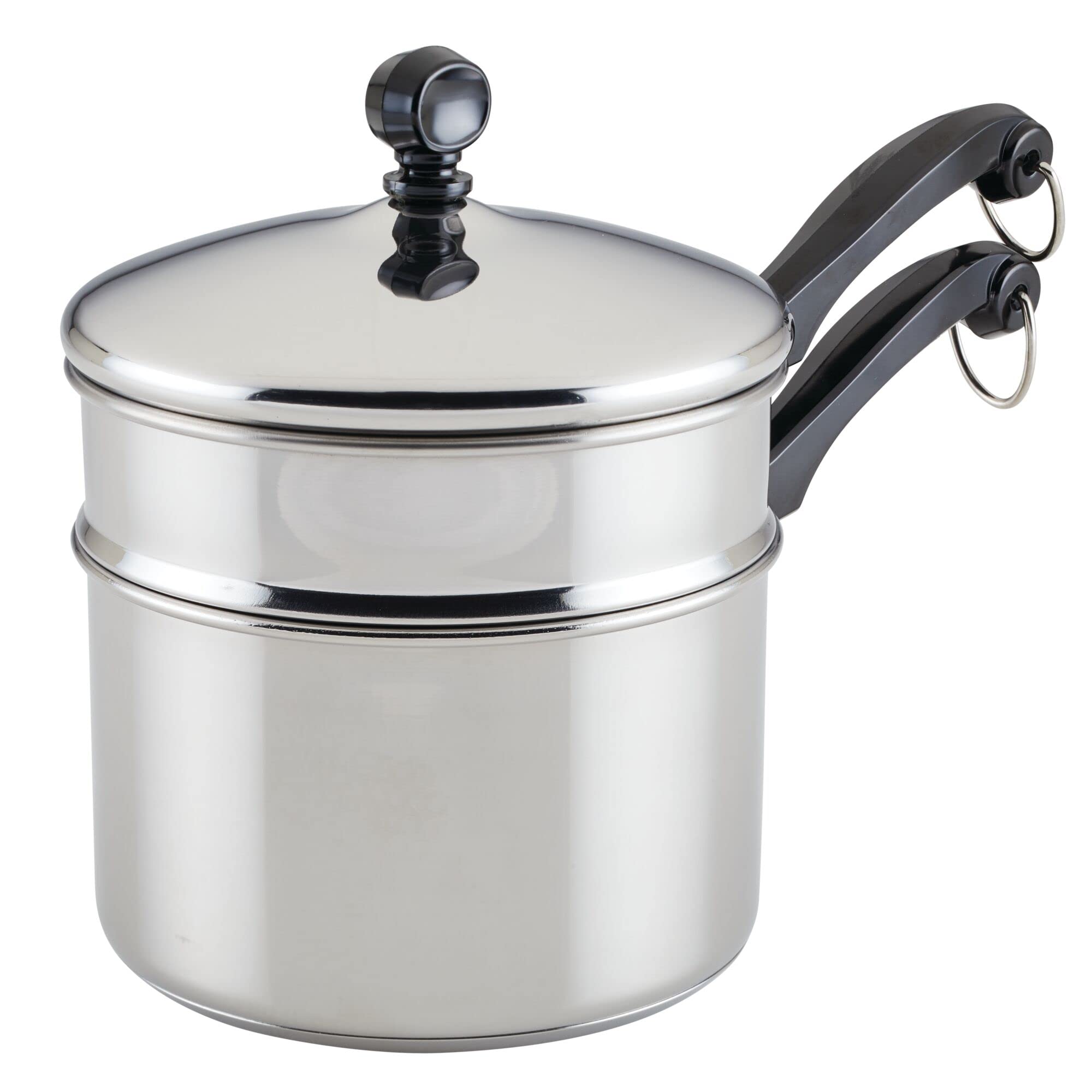 Farberware front view with lid showing polished finish and versatile two‑in‑one benefit