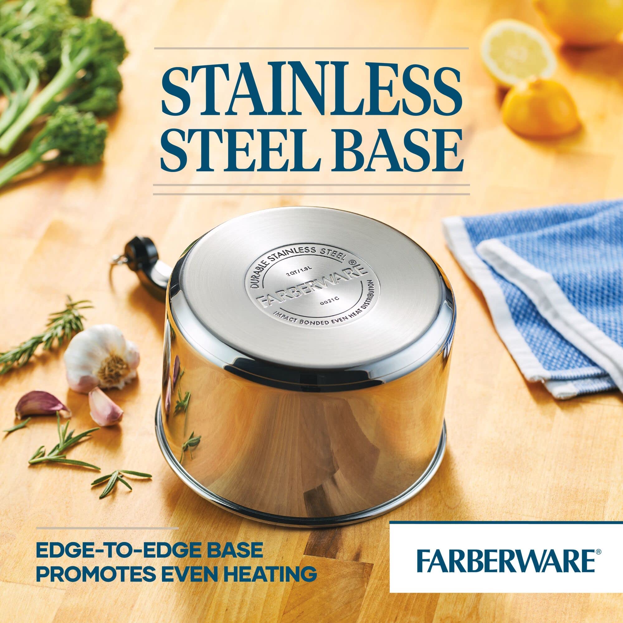Farberware lid knob closeup for quick, secure handling and steam control