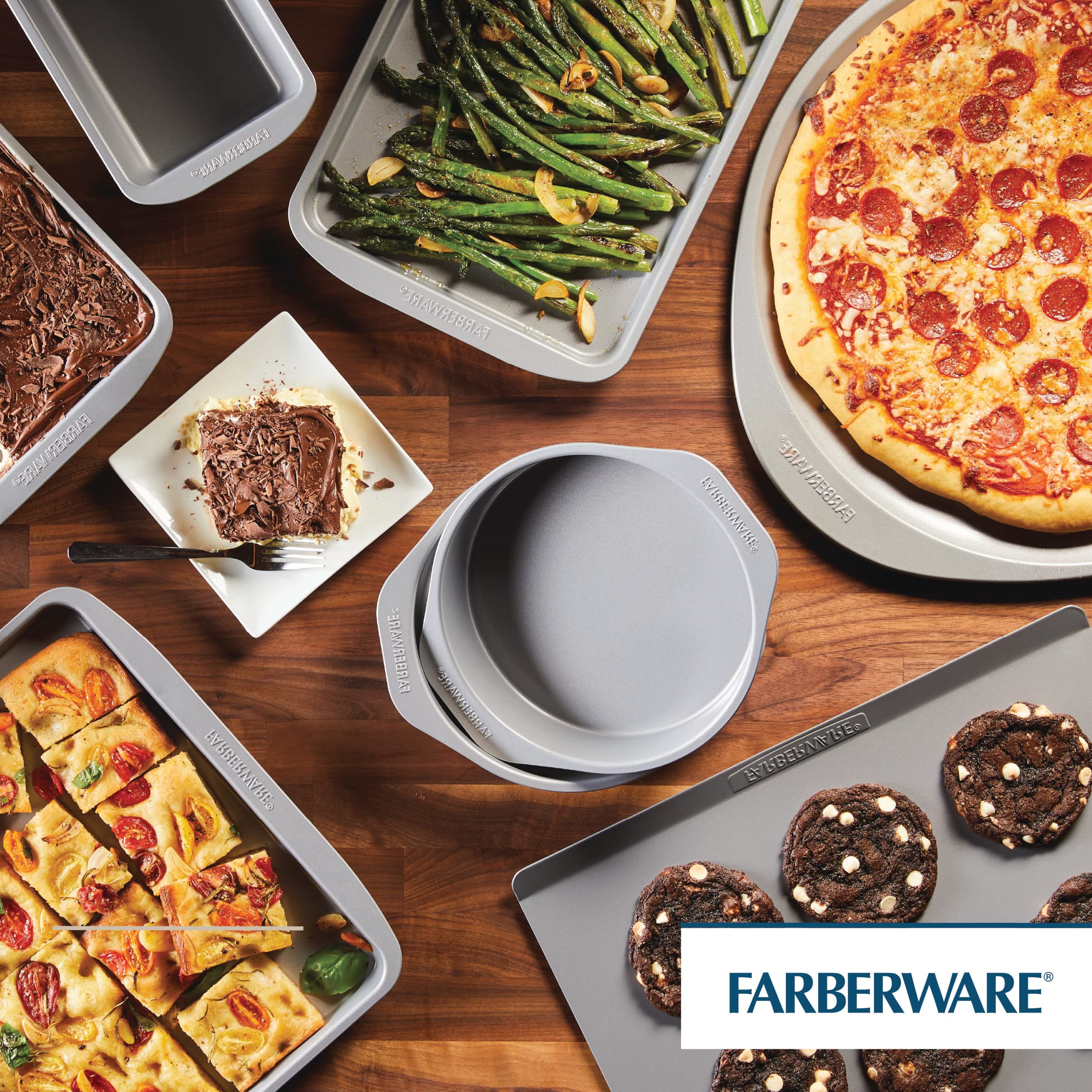 Farberware close-up of pan edge and heavy-gauge steel for durability