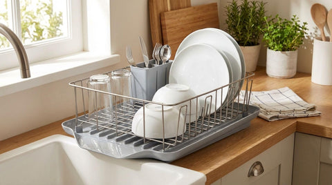 Farberware drying large pots and pans with expanded space for oversized items