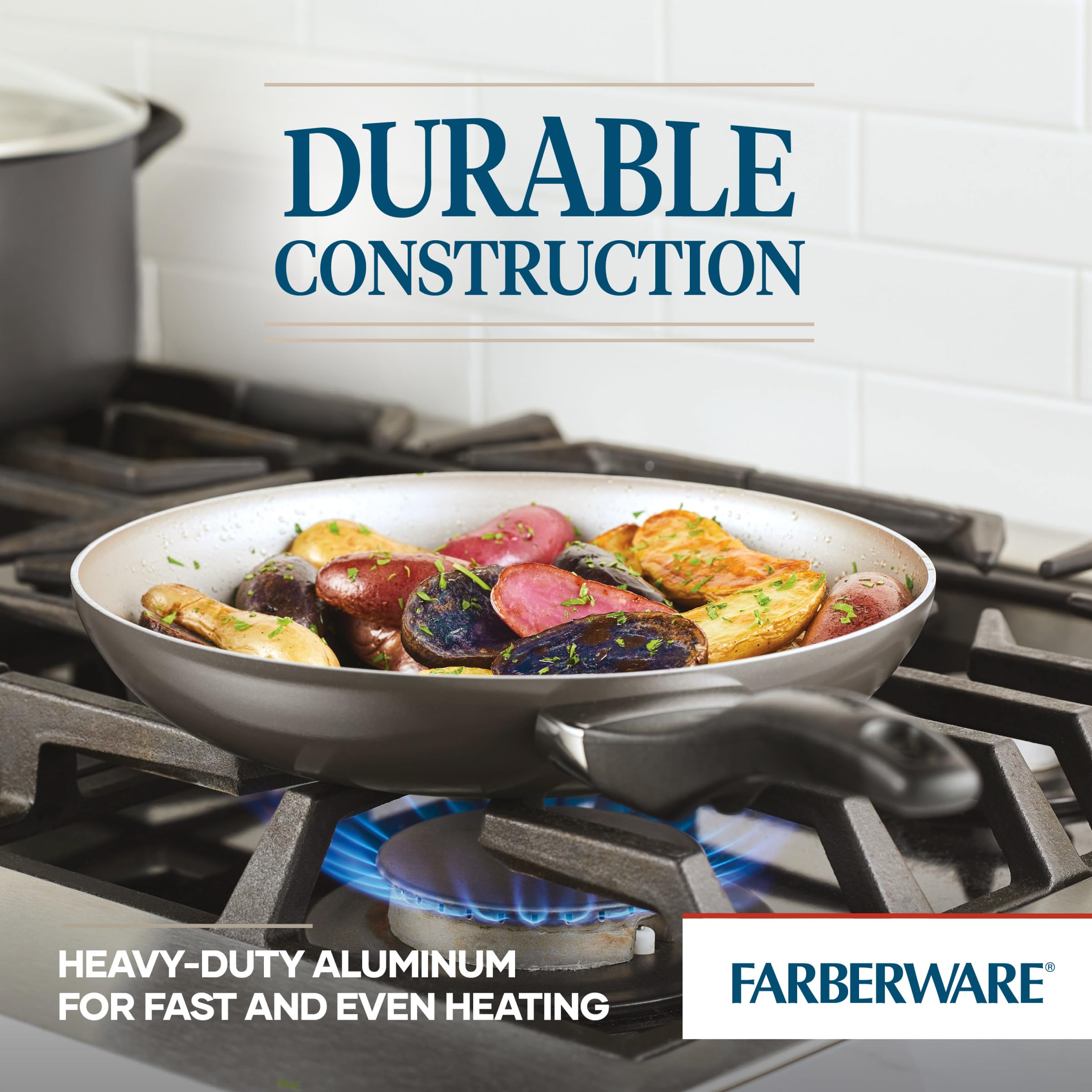 Farberware 5-quart Dutch oven in use simmering stew to show even heating and capacity