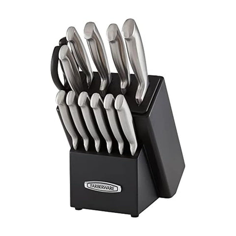 Farberware black block front view showing organized knife storage and convenience