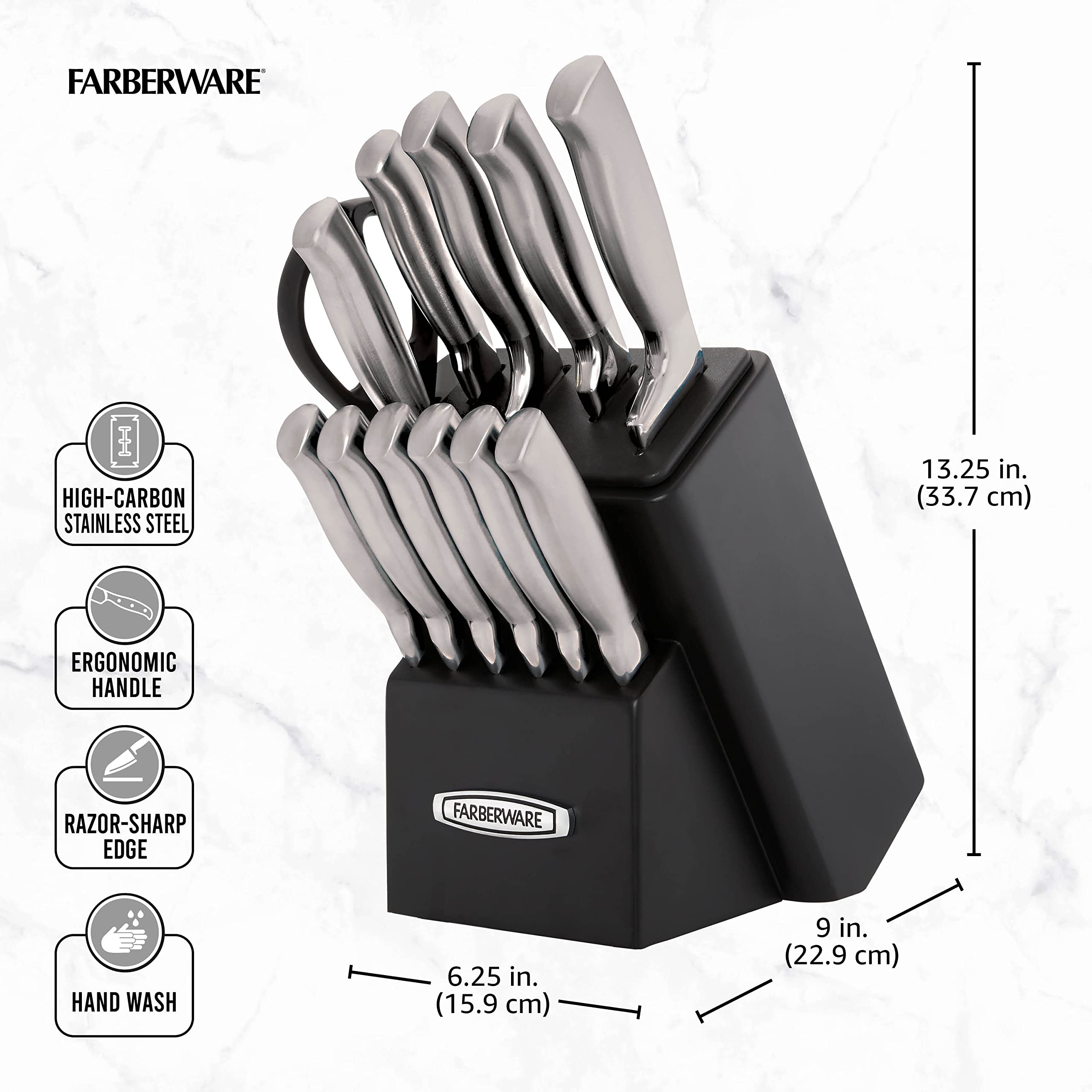 Farberware ergonomic handle profile demonstrating comfortable, balanced grip