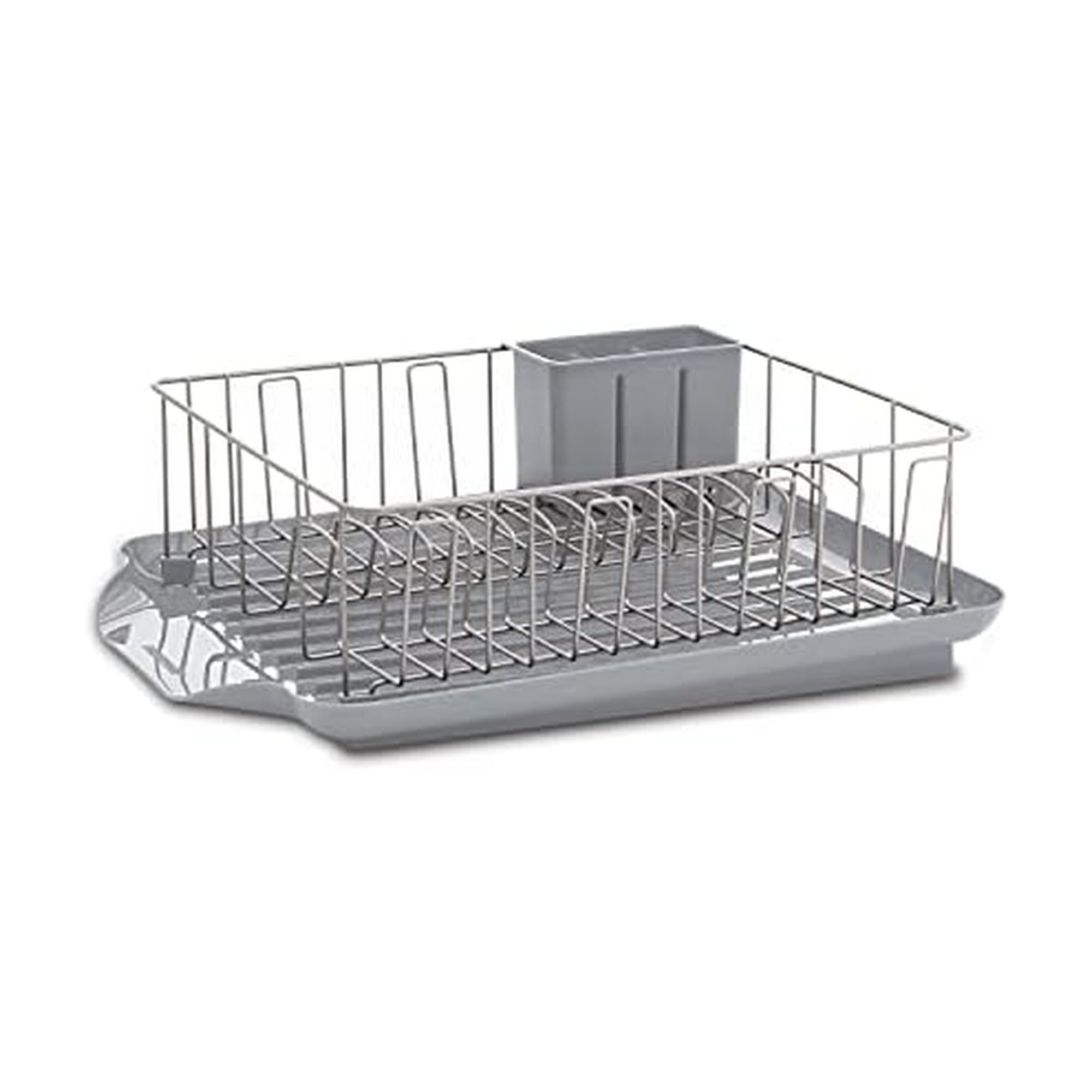 Farberware front view dish rack showing organized dishes and space-saving benefit