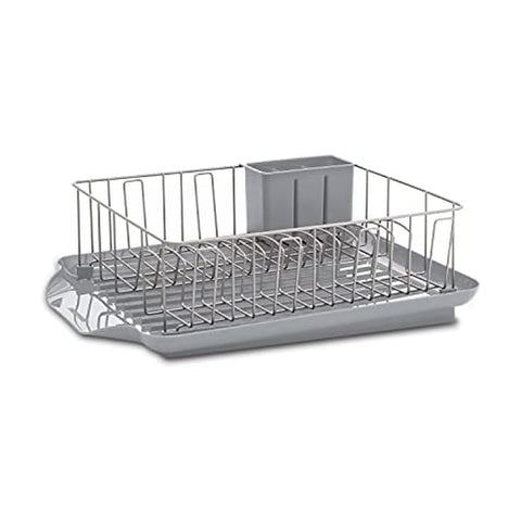 Farberware front view dish rack showing organized dishes and space-saving benefit