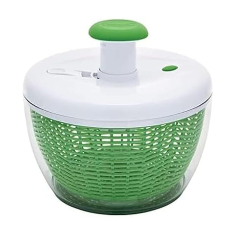 Farberware spinner front view showing pump and clear bowl for easy drying
