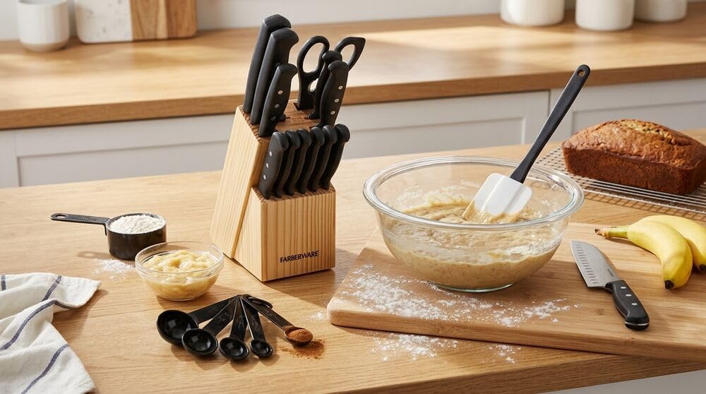 Farberware full set staged in a kitchen to show ready-to-use everyday practicality