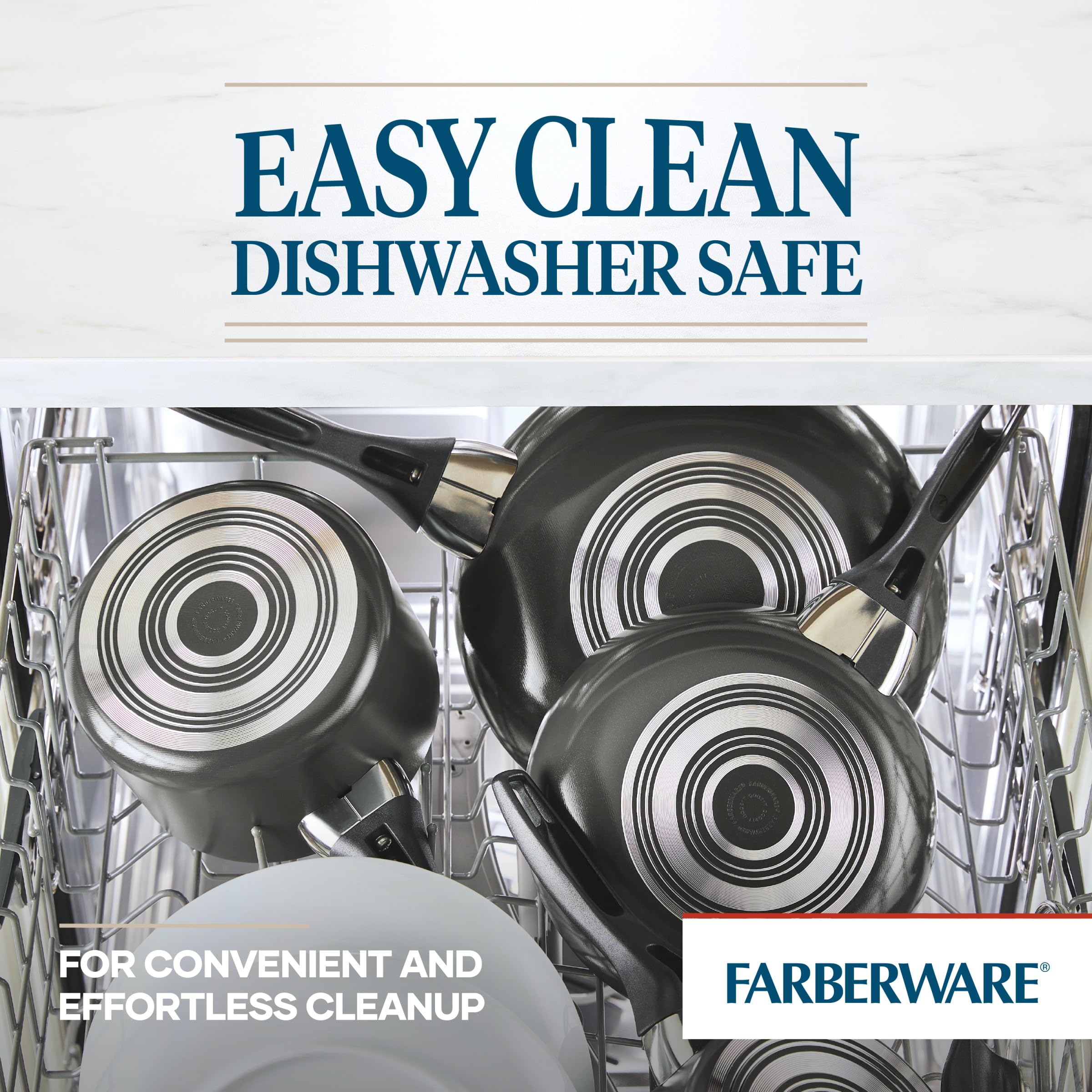 Farberware shatter-resistant glass lid close detail showing clear view to monitor cooking without heat loss