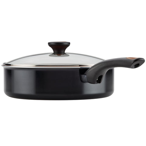 Farberware Glide finished dish plated beside pan, showcases easy serving