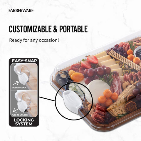 Farberware recessed handle and raised edge detail for secure carrying and contained display
