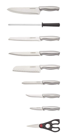 Farberware brushed stainless steel handle detail offering comfortable secure grip